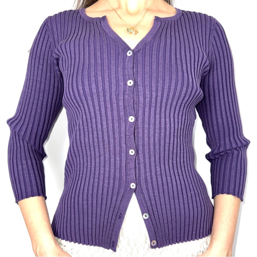 Soft & Stretchy Button Down‎ Ribbed Knit Cardigan Top Small